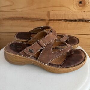 Born Leather Sandals 8/39 Faux Wood Platform Heel Y2K Summer Boho Granola Hippie